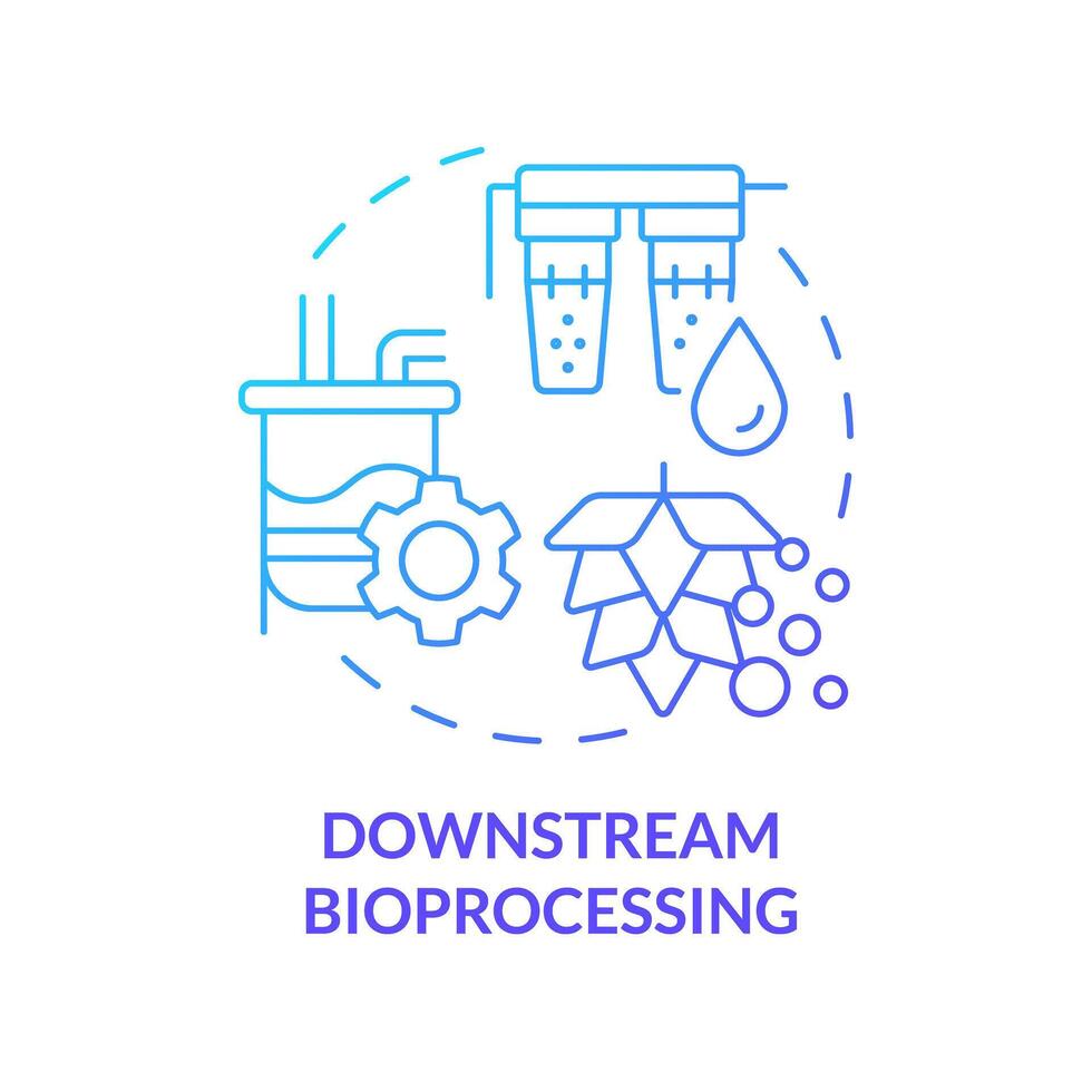 Downstream bioprocessing blue gradient concept icon. Microorganisms filtration. Genetic modification, crop improvement. Round shape line illustration. Abstract idea. Graphic design. Easy to use vector