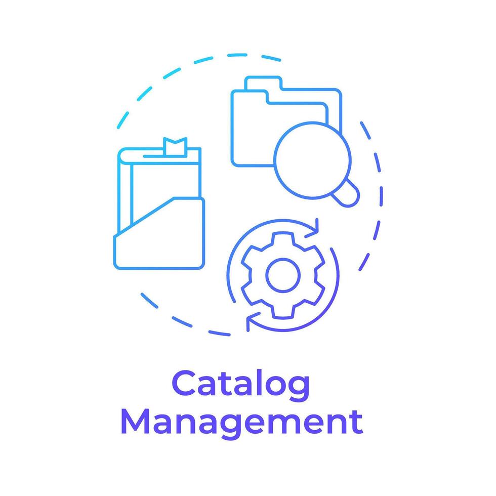 catalogar administración azul degradado concepto icono. colección desarrollo, libros gerente. redondo forma línea ilustración. resumen idea. gráfico diseño. fácil a utilizar en infografía, Blog enviar vector