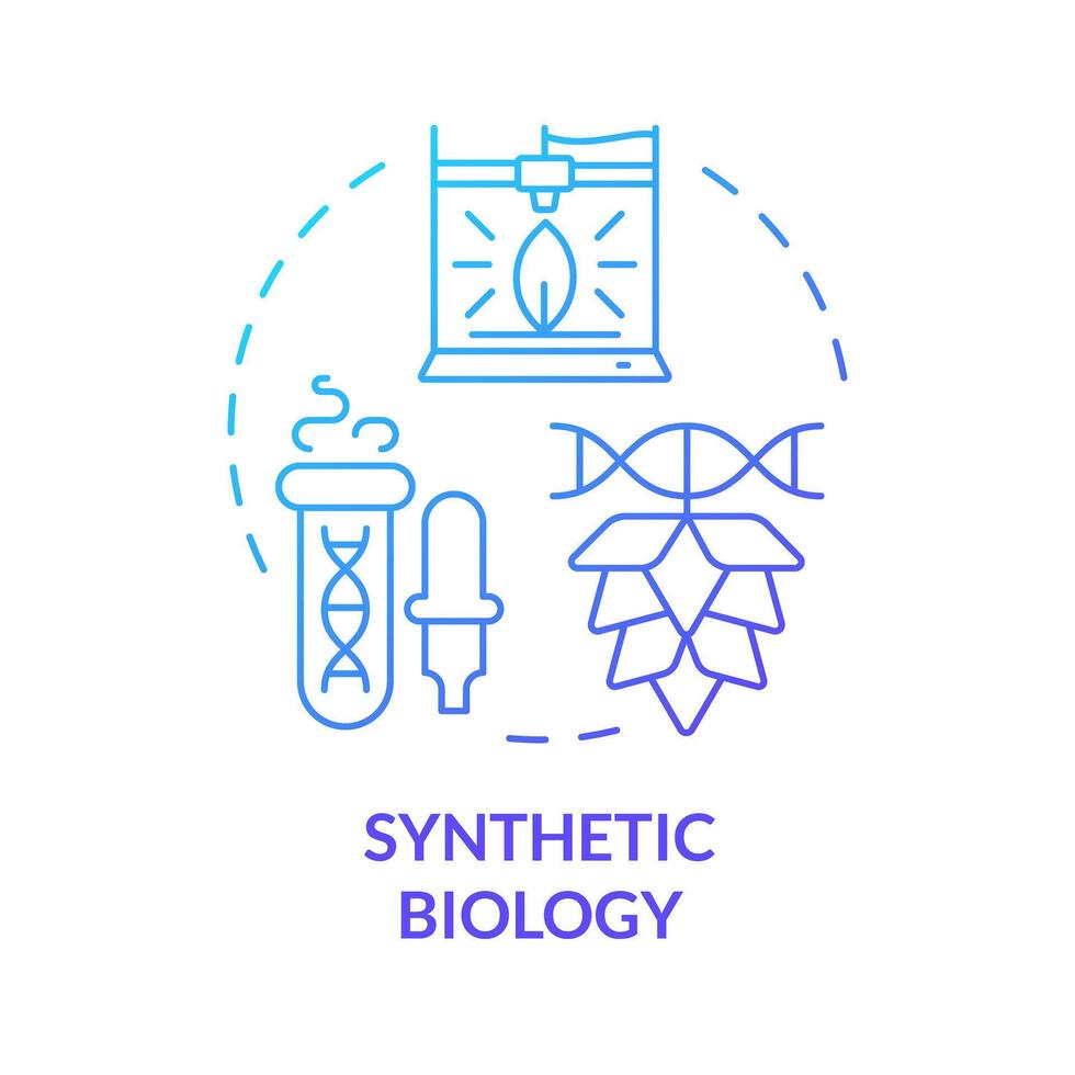 Synthetic biology blue gradient concept icon. Synthetic organisms, hybrid agriculture. Bioengineering cultivation. Round shape line illustration. Abstract idea. Graphic design. Easy to use in article vector