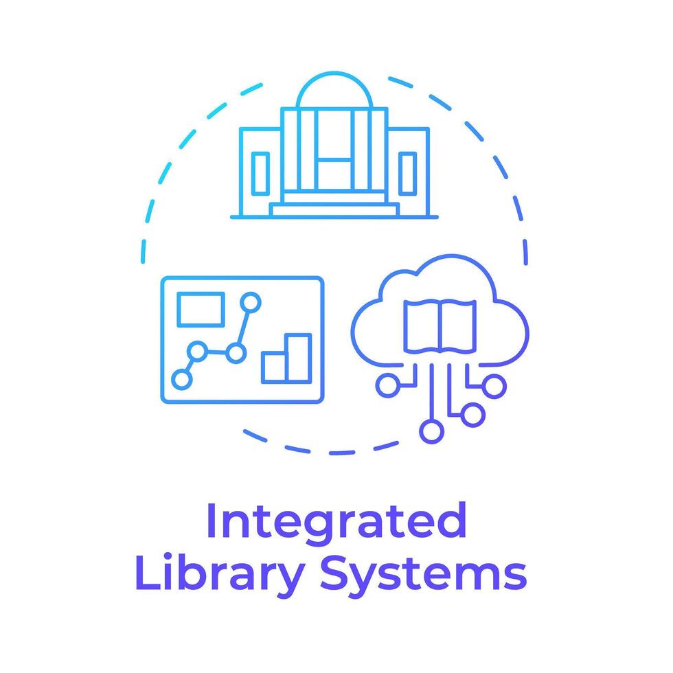 integrado biblioteca sistemas azul degradado concepto icono. libros gerente, usuario servicio. cliente satisfacción. redondo forma línea ilustración. resumen idea. gráfico diseño. fácil a utilizar en infografía vector