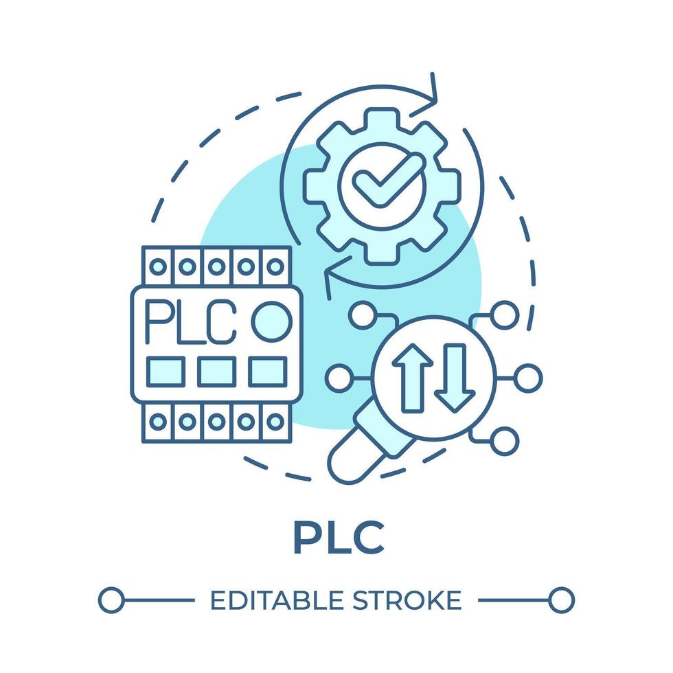 PLC soft blue concept icon. Programmable logic controller. Manufacturing control system. Round shape line illustration. Abstract idea. Graphic design. Easy to use in infographic, article vector