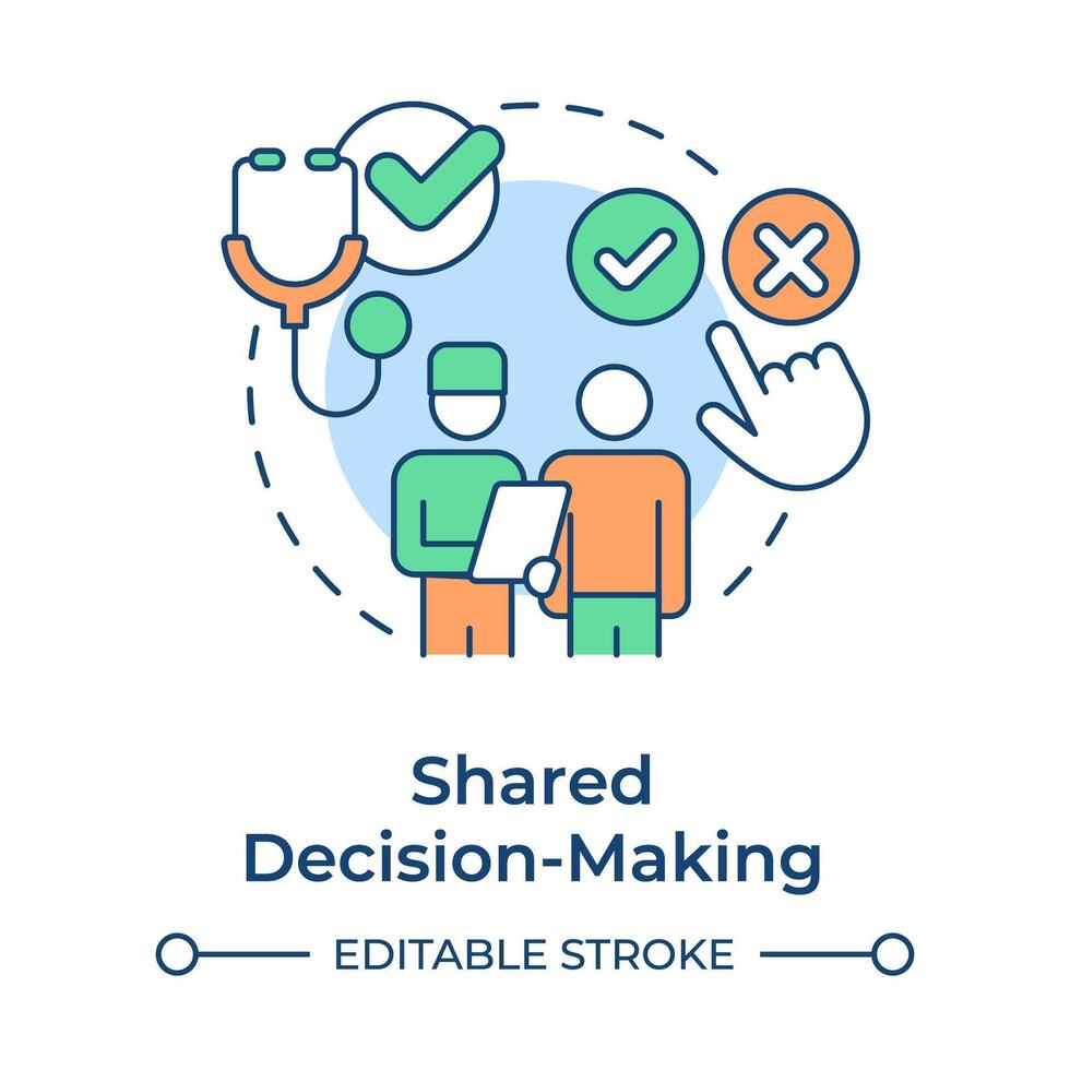 Shared decision-making multi color concept icon. Doctor patient relationship. Bioethics. Treatment consent. Round shape line illustration. Abstract idea. Graphic design. Easy to use in presentation vector