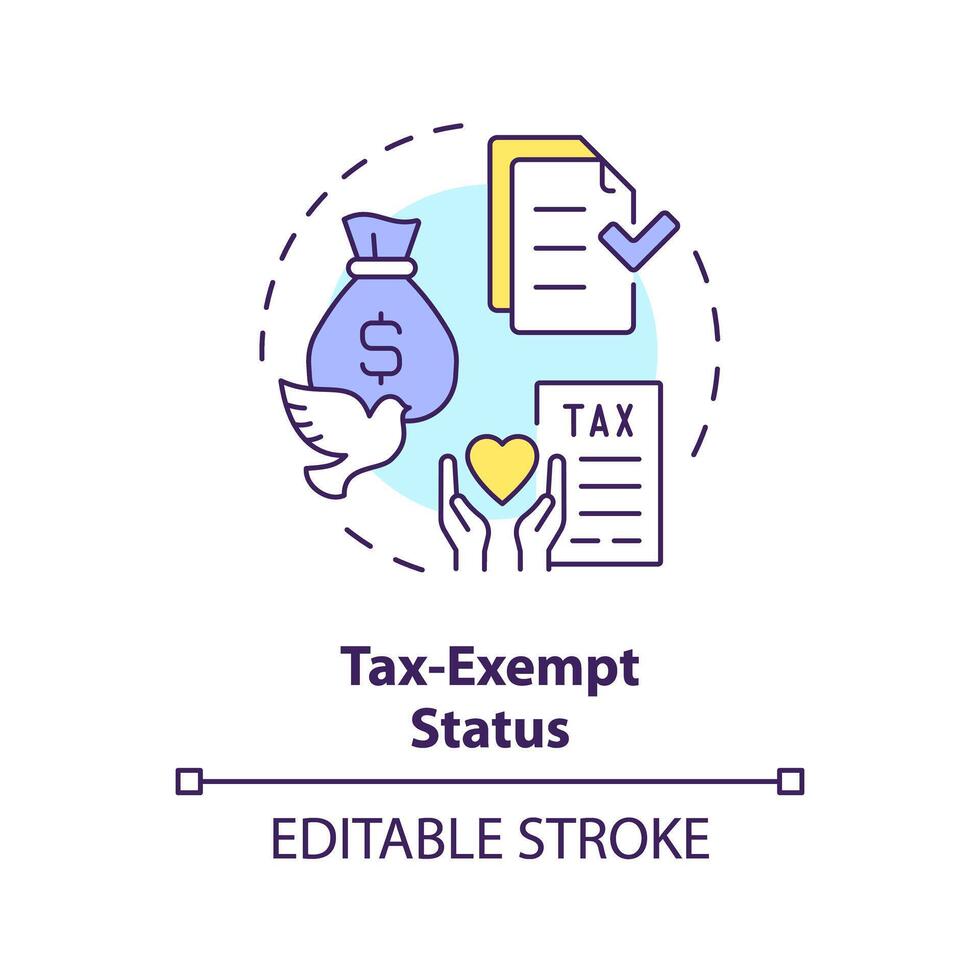 Tax exempt status multi color concept icon. Tax deduction for non profit organization. Steps to start NPO. Round shape line illustration. Abstract idea. Graphic design. Easy to use in article vector