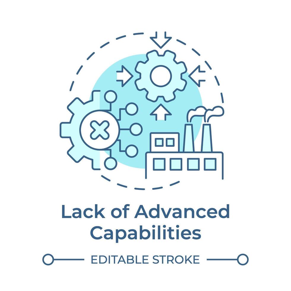 Lack of advanced capabilities soft blue concept icon. Production processes optimization. Round shape line illustration. Abstract idea. Graphic design. Easy to use in infographic, article vector