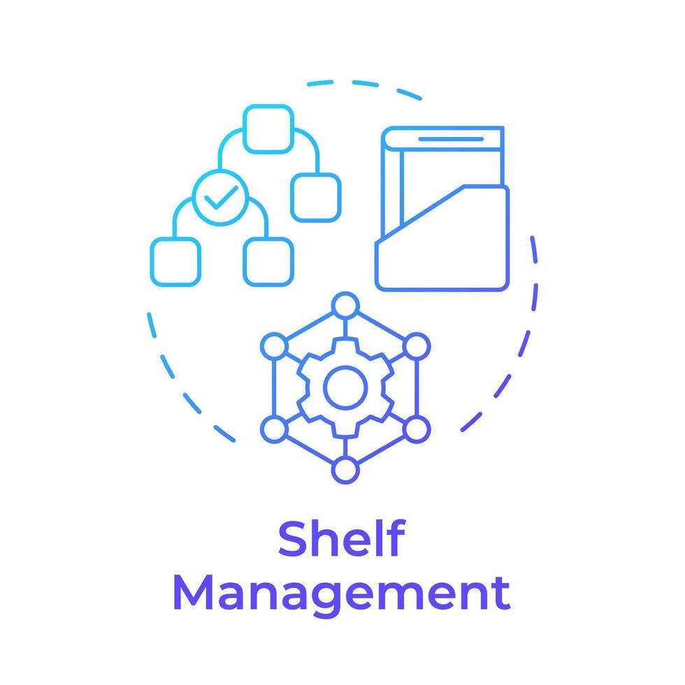 Shelf management blue gradient concept icon. Book maintenance, inventory processes. Round shape line illustration. Abstract idea. Graphic design. Easy to use in infographic, blog post vector