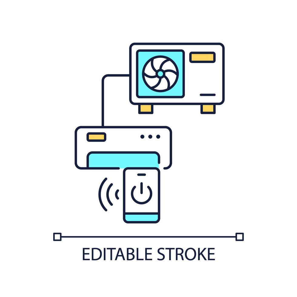 AC system RGB color icon. Duct free air conditioning system. Smartphone app for remote control. Smart home. Isolated illustration. Simple filled line drawing. Editable stroke vector