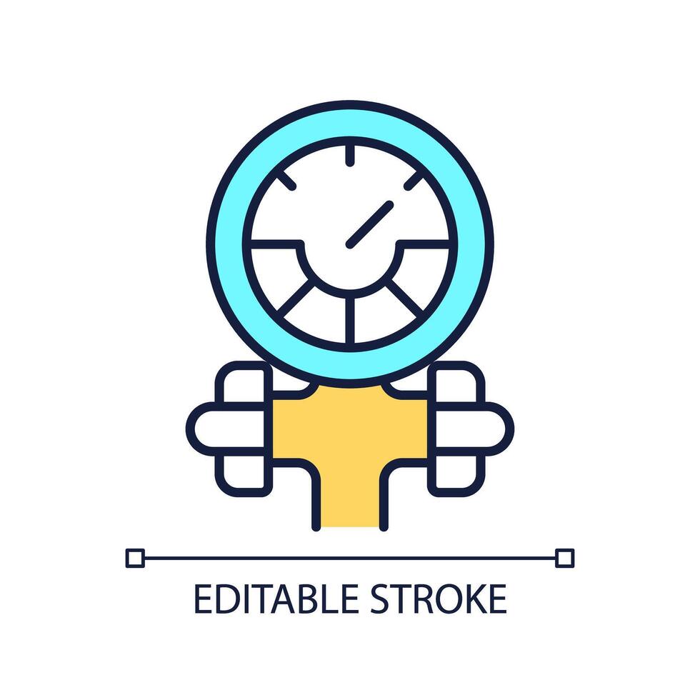 Valve RGB color icon. Flow of water regulation device. Pressure measurement. Precision instrument. Water system equipment. Isolated illustration. Simple filled line drawing. Editable stroke vector