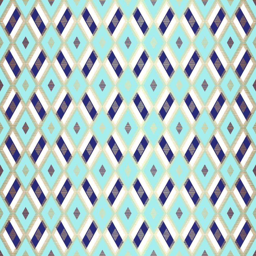Elegant Blue Seamless Pattern with Geometric Rhombus Shapes and Gold Details vector