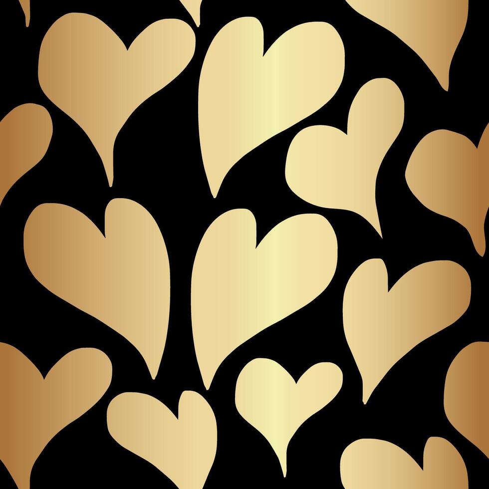 Gold Heart Seamless Pattern Design on Black Background vector