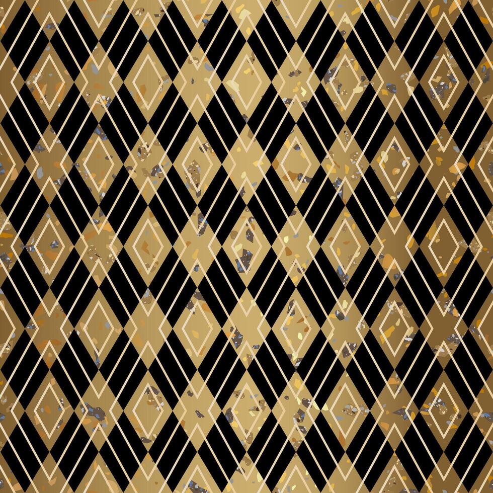 Gold Rhombus Terrazzo Stone Texture Seamless Pattern Design on Black Background vector
