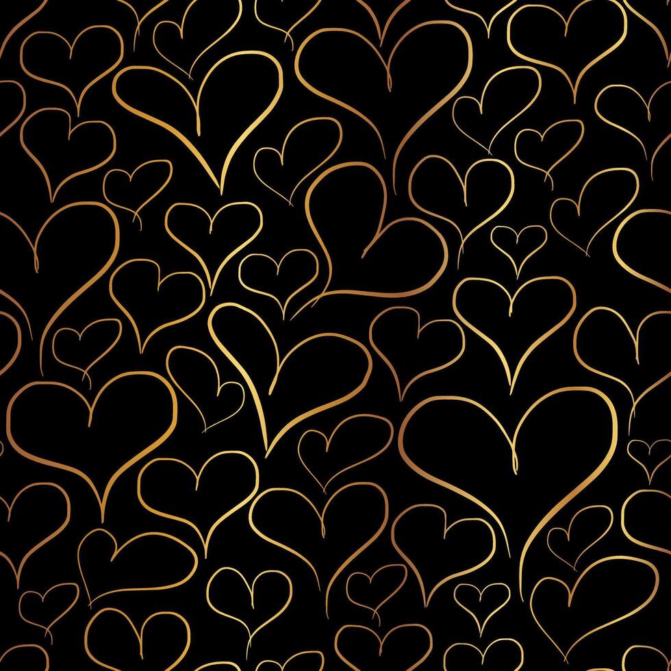 Gold Heart Seamless Pattern on Black Background vector
