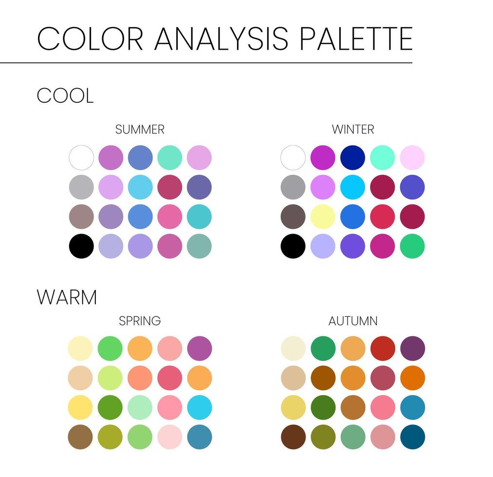 Seasonal Color Analysis Palette with Best Colors for Winter, Autumn, Spring, Summer Types vector