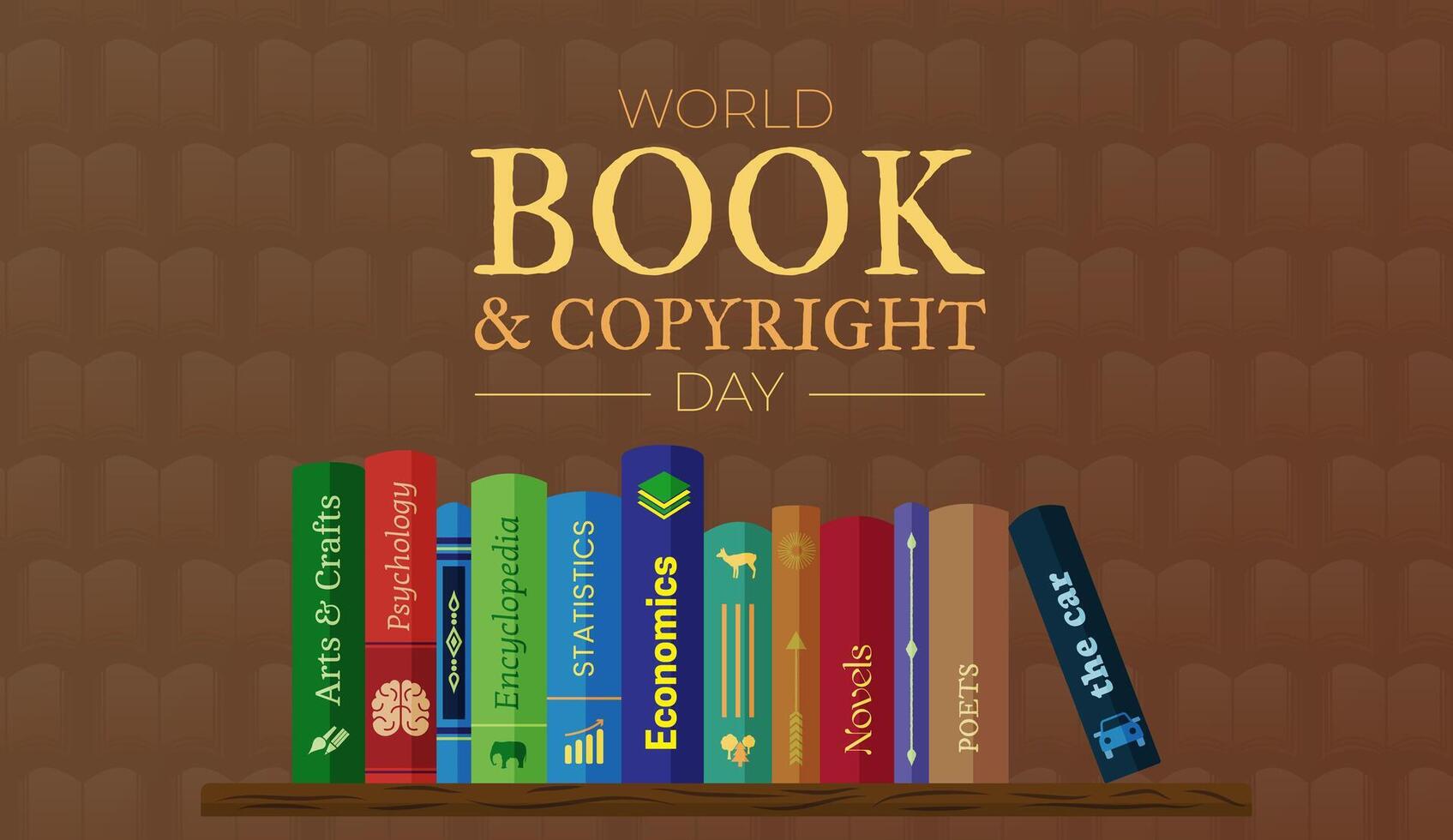 Brown World Book Copyright Day Background Illustration Design with Library vector