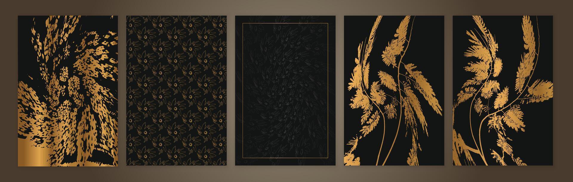 Elegant Black Gold Floral Background. Texture Set. vector