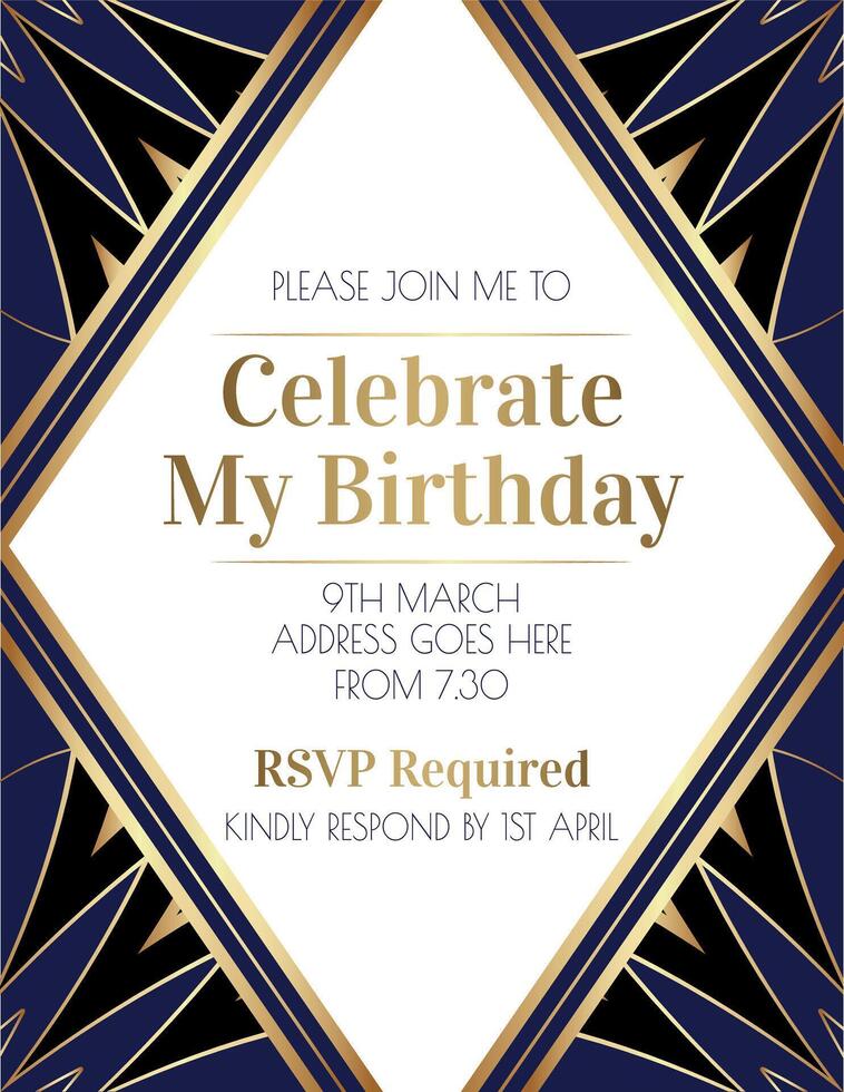 Gatsby Elegant Art Deco Invitation Design in Blue vector