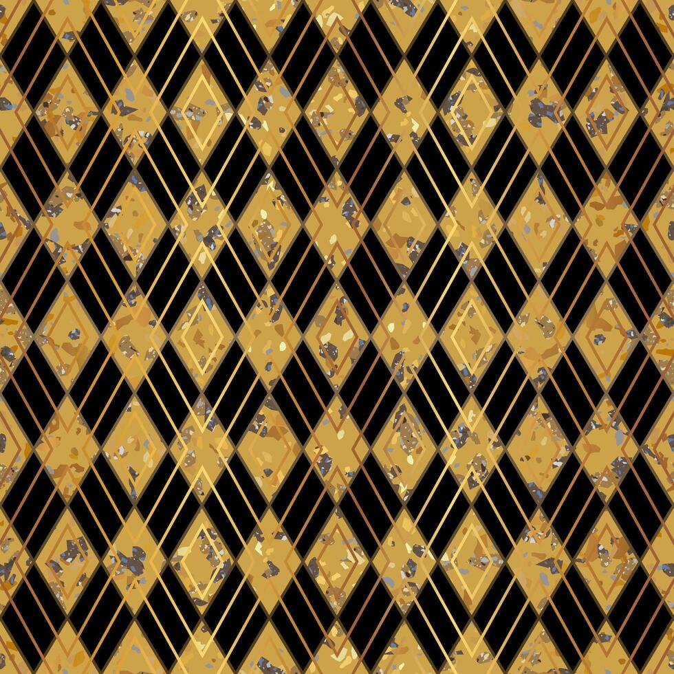 Art Nouveau Style Gold Black Terrazzo Stone Texture Seamless Pattern Design on Geometric Background vector