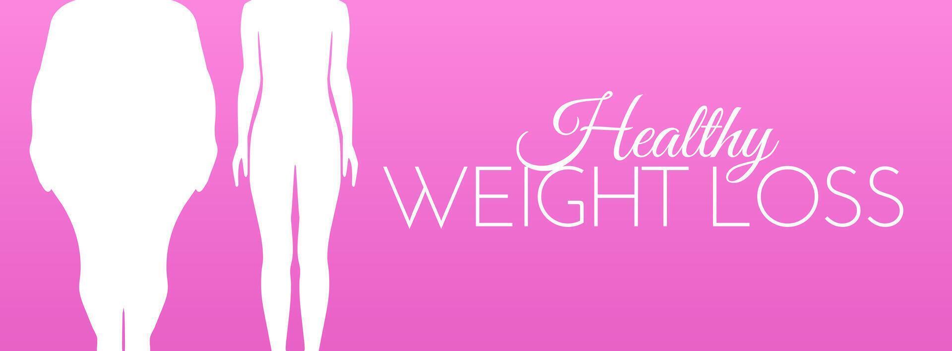 rosado sano peso pérdida web bandera ilustración con mujer silueta vector
