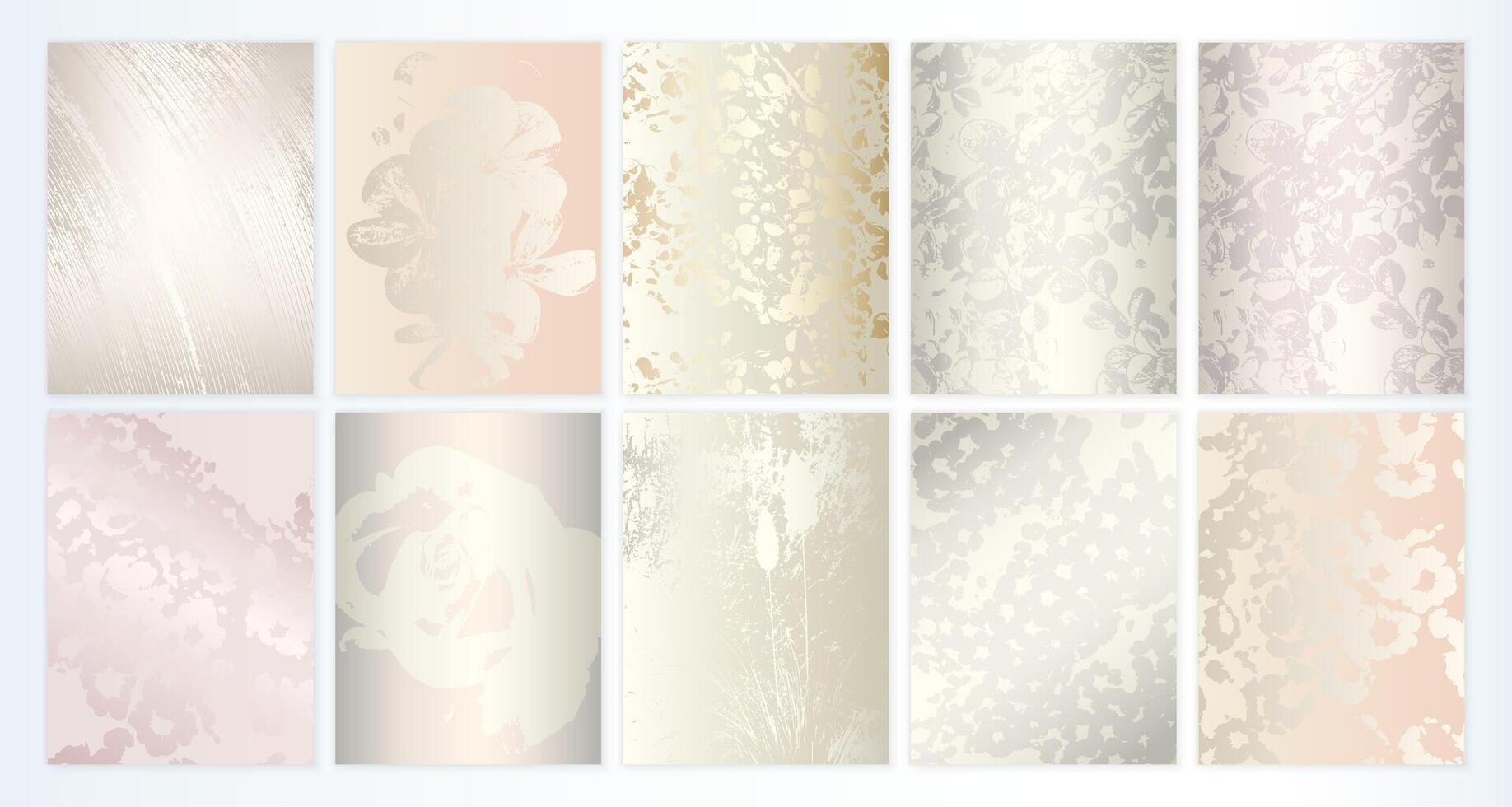 Elegant Floral Background Set. Light Texture Collection with Flowers for Wedding Invitations, Cards vector