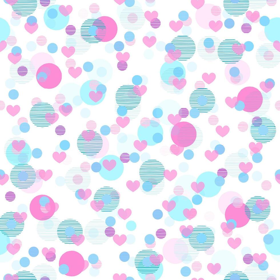 Fun Pink and Blue Pattern Design with Hearts and Dots vector