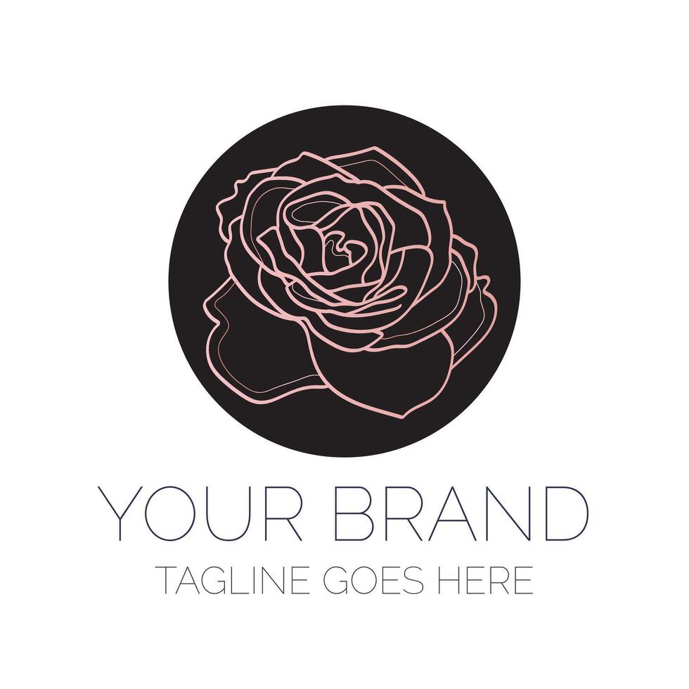 Black Elegant Rose Flower Logo Design with Pink Floral vector