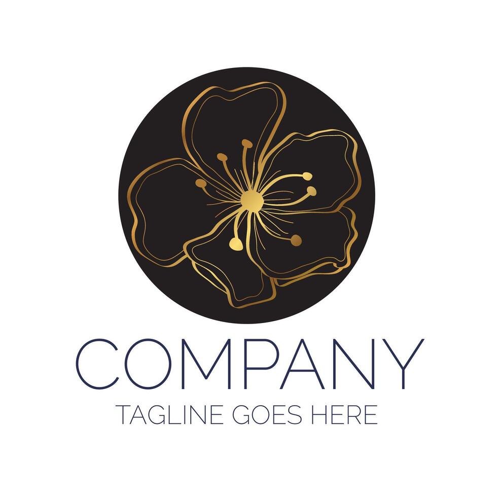 Black and Gold Round Floral Logo. Elegant Flower Emblem vector