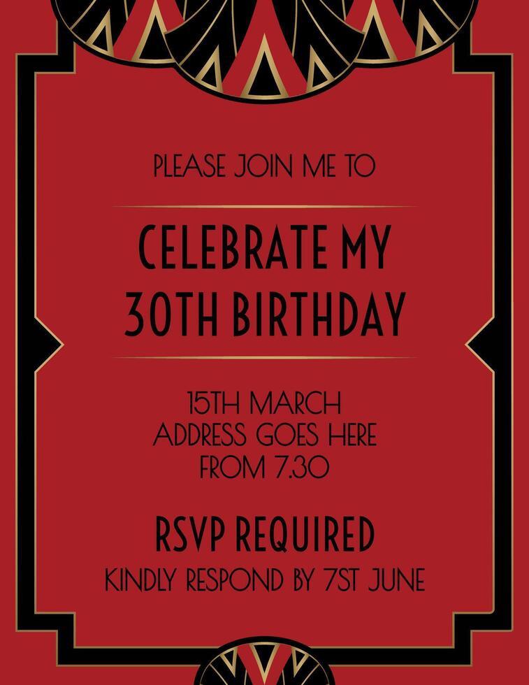 Gatsby Elegant Red Art Deco Invitation Design vector