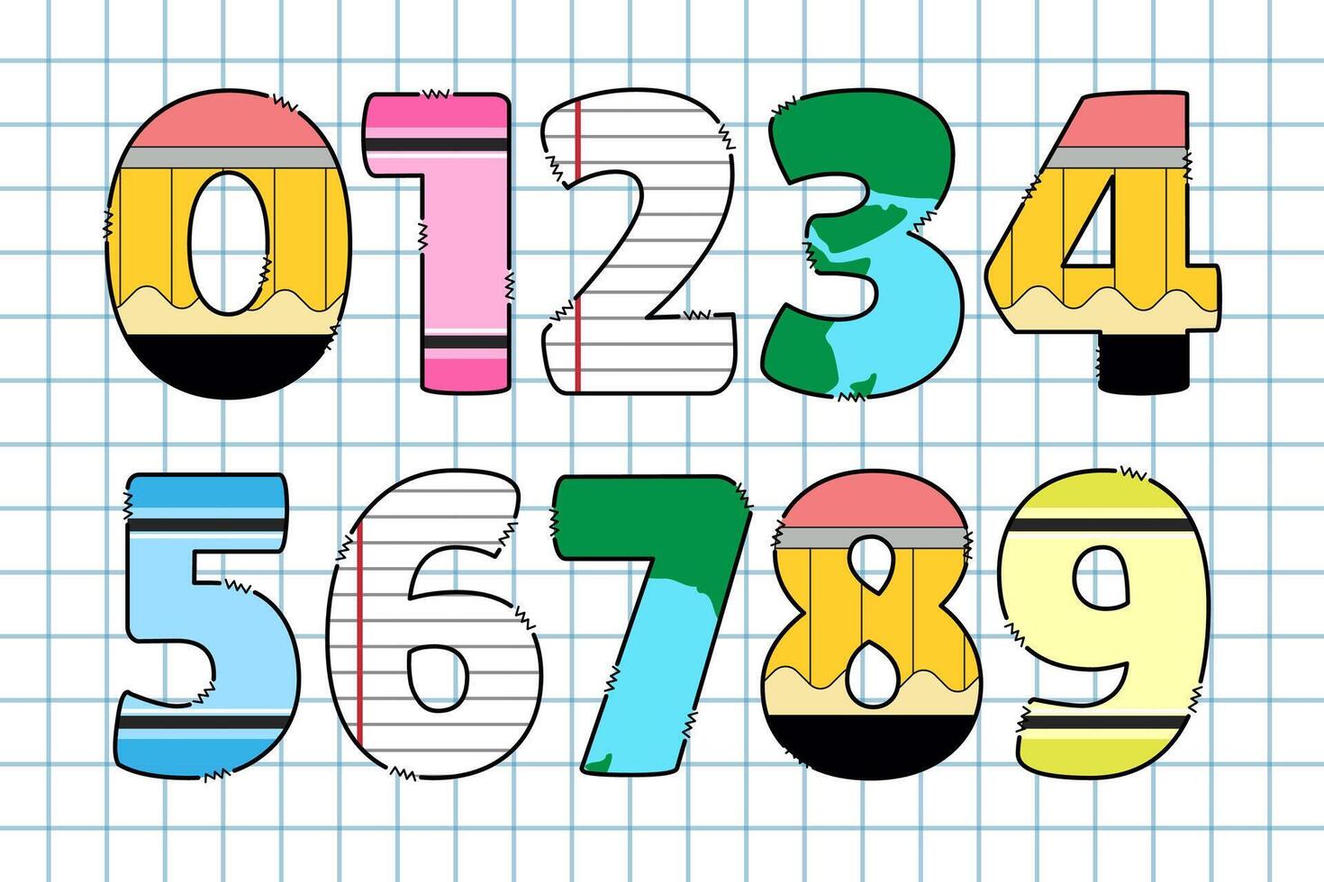 Handcrafted Back To School number color creative art typographic design vector