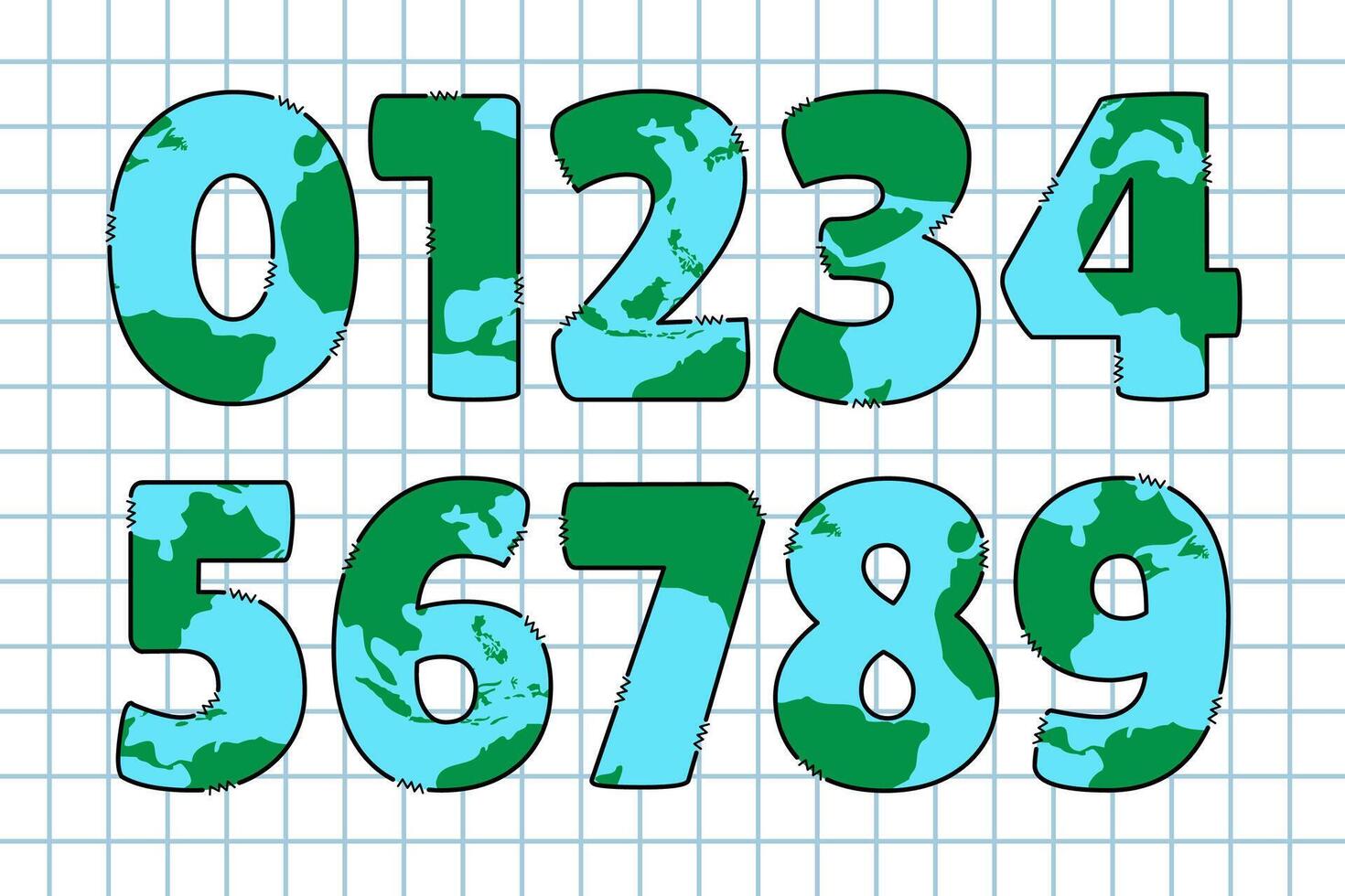 Handcrafted Globe number color creative art typographic design vector