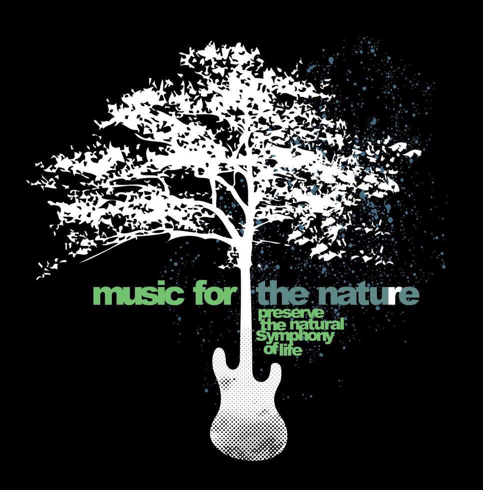 Illustration of guitar silhouette merged with a tree. Art in allusion to nature and music. vector