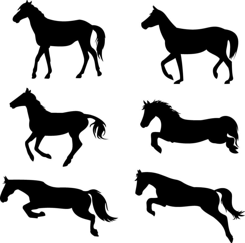 set of horse pose silhouette illustration vector
