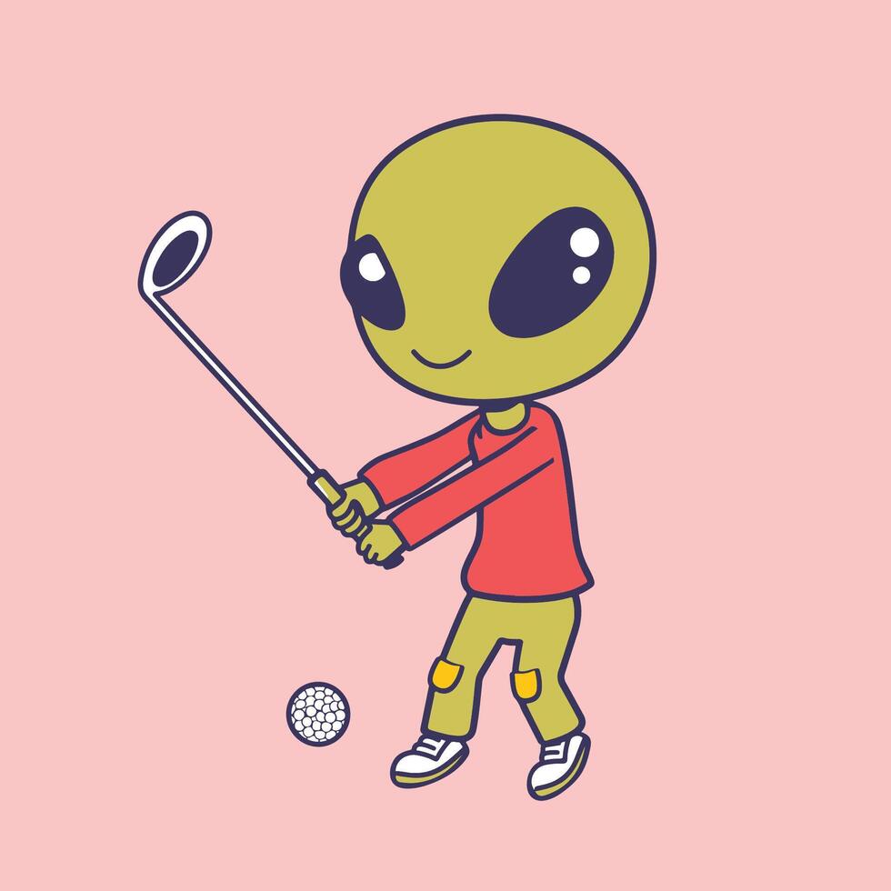 extraterrestre dibujos animados jugador - un linda extraterrestre golf jugador plano icono ilustración vector