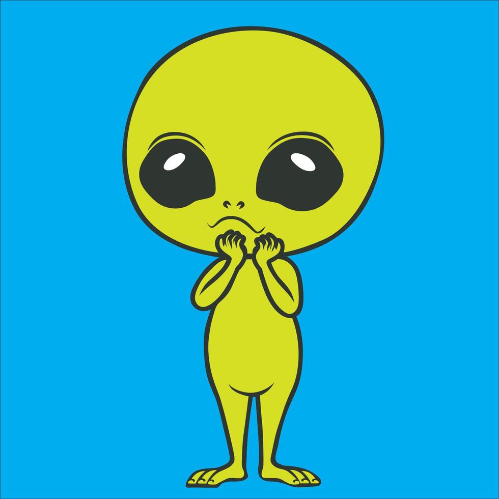 ilustración de un linda extraterrestre confuso pensando plano diseño en un azul antecedentes vector