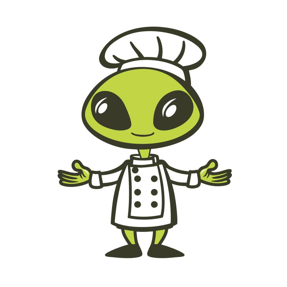 Alien Logo - a cute female chef alien flat icon illustration vector