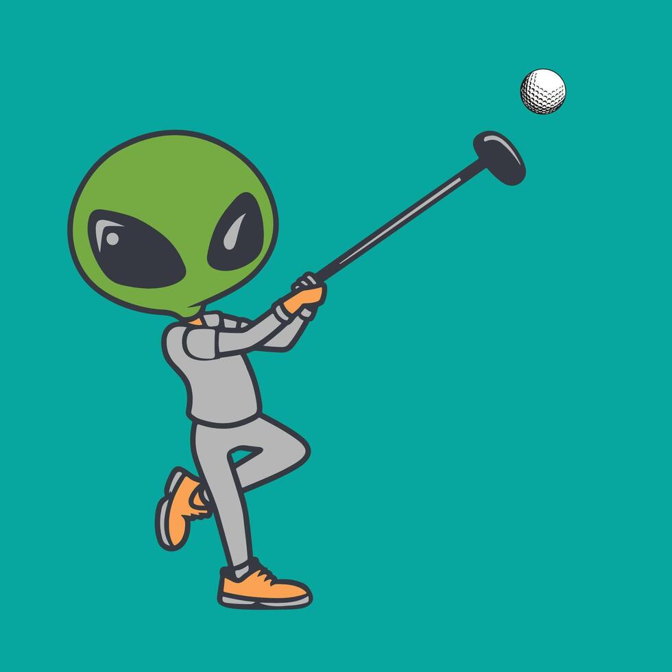 extraterrestre dibujos animados jugador - un extraterrestre golf jugador plano ilustración diseño vector