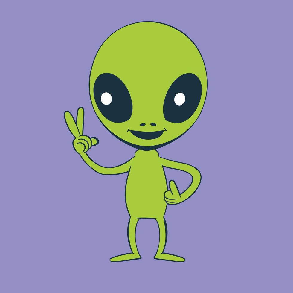 un linda extraterrestre demostración un paz firmar plano icono ilustración vector