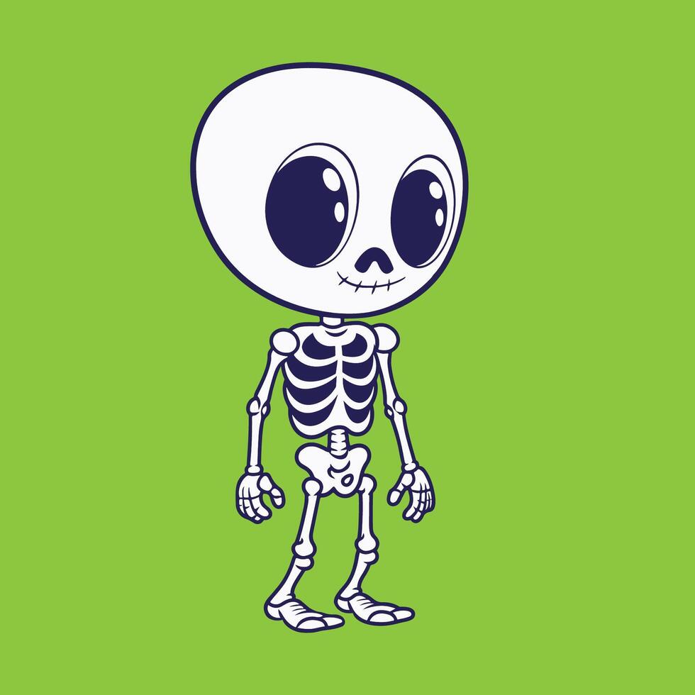 Alien Icon - a cute skeleton alien flat icon illustration on a Green background vector