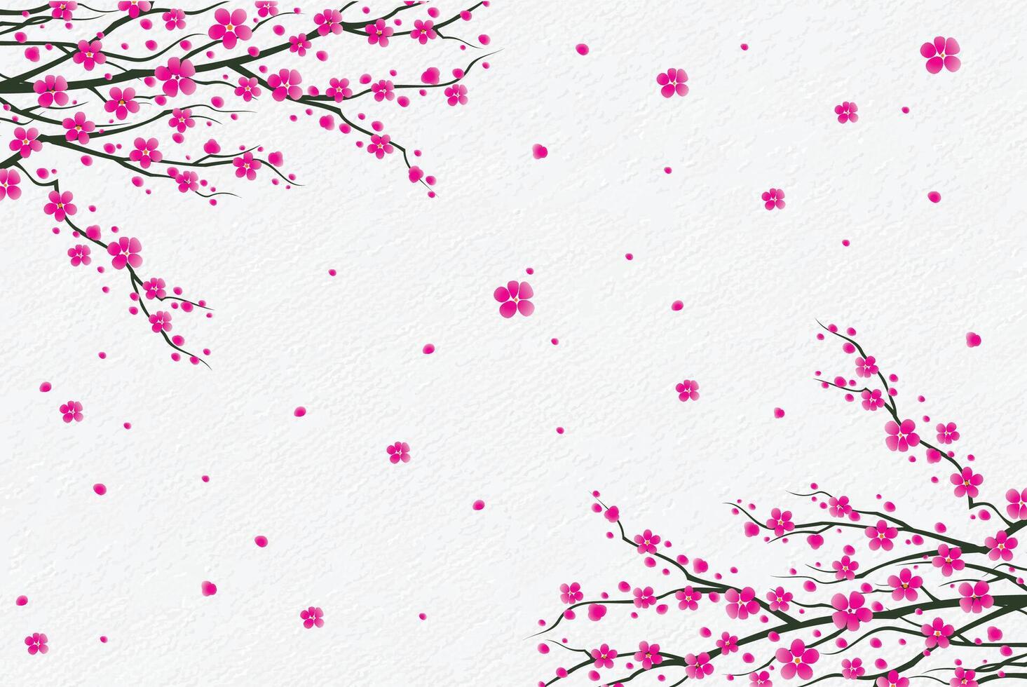 hand painted branches of pink plum blossom background vector