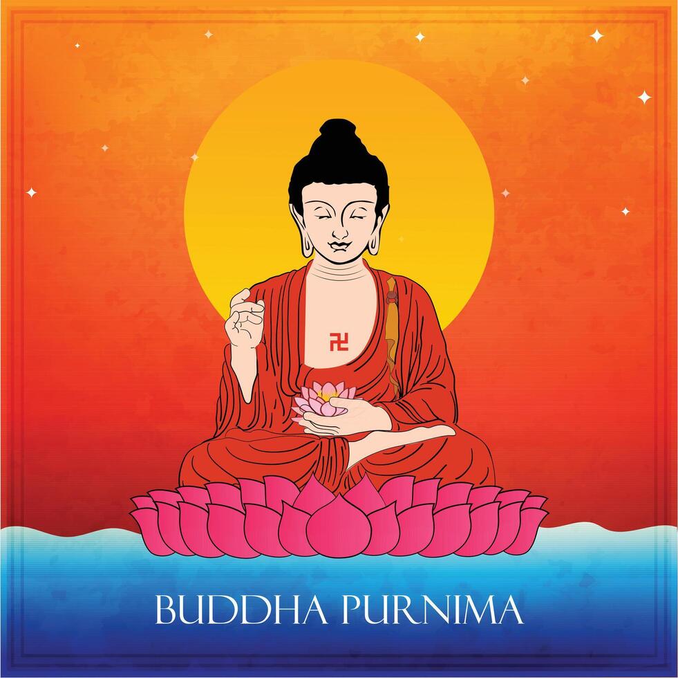 ilustración de gota Buda en Buda purnima fiesta con antecedentes. vector