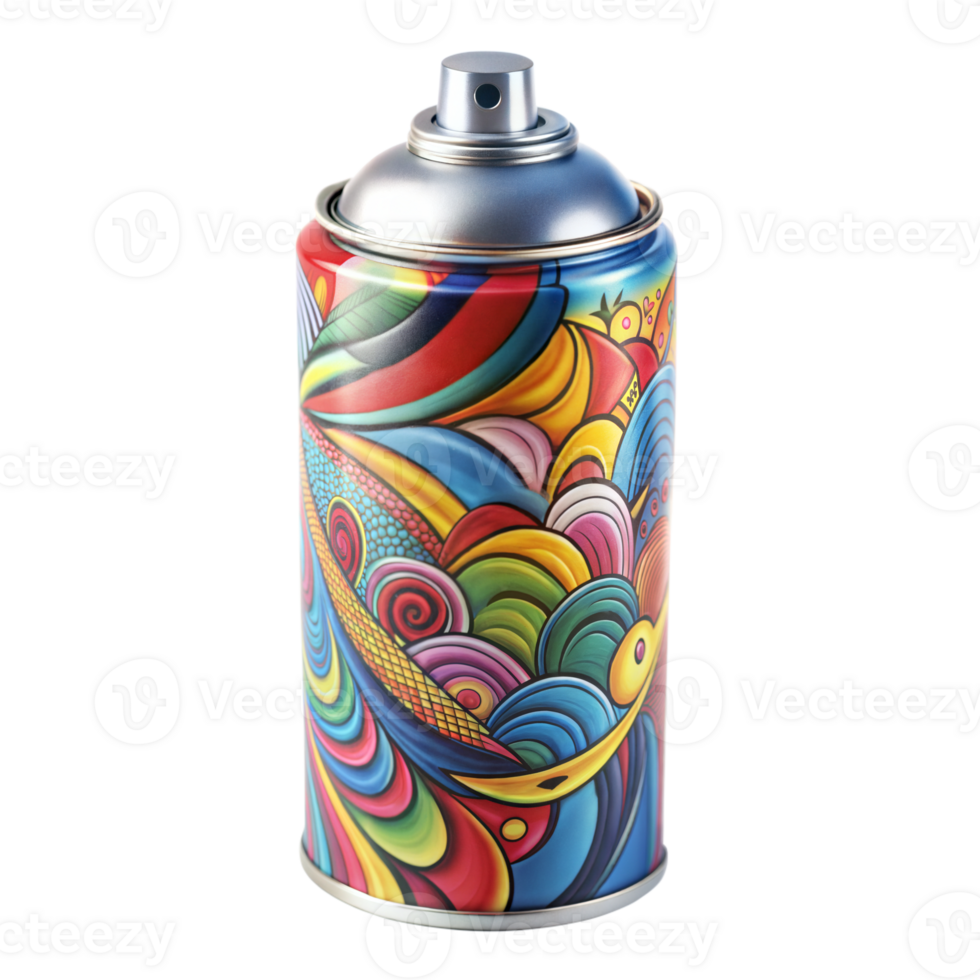 colorfully målad spray kan med konstnärlig design på transparent bakgrund png