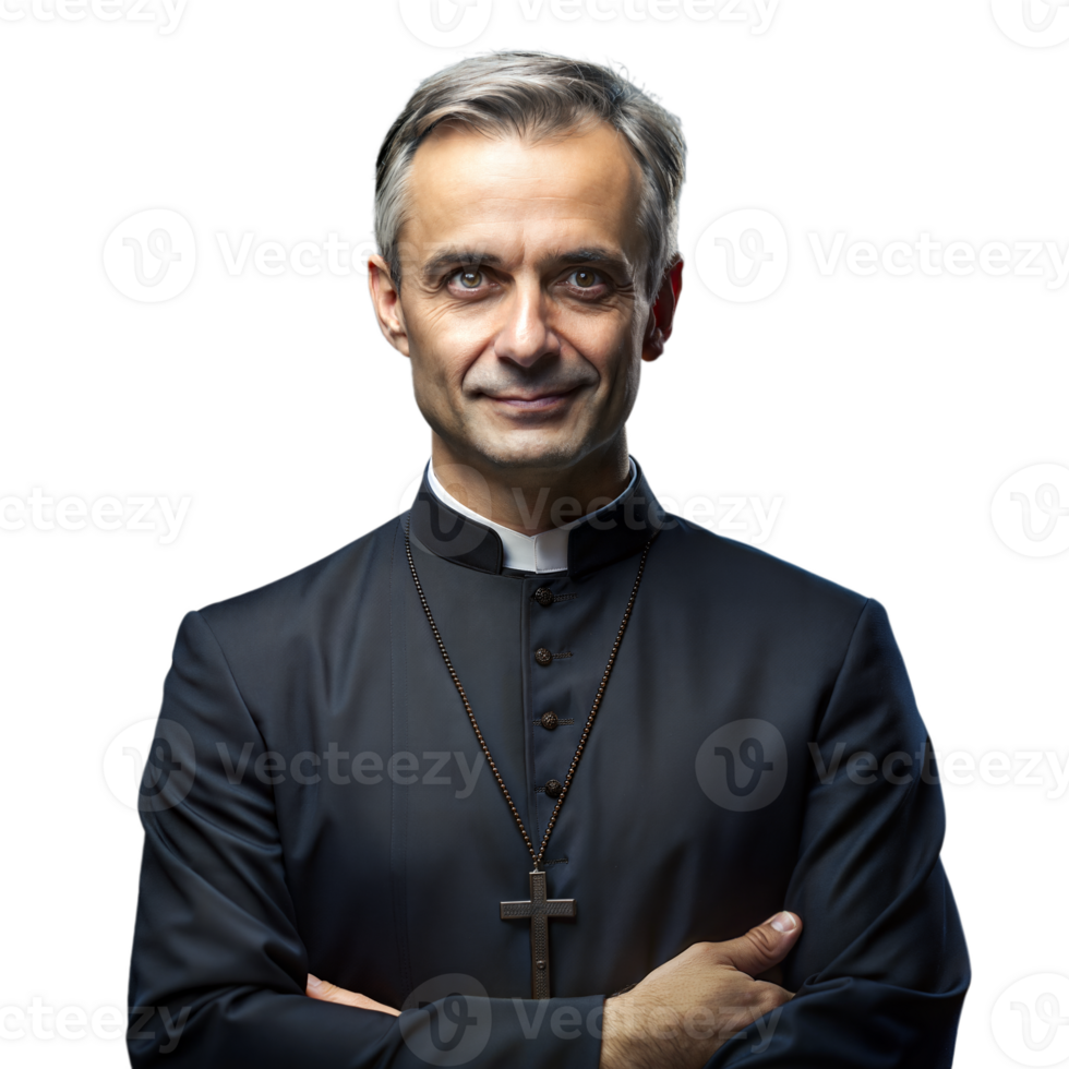 fiducioso sacerdote sorridente con braccia attraversato nel studio ritratto png