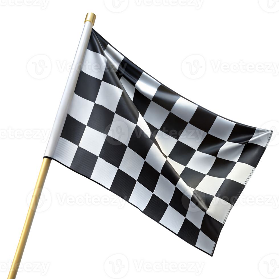 Black and White Checkered Flag Waving on a Transparent Background png