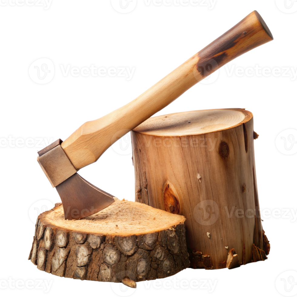 Ax Embedded in a Wooden Log for Chopping Wood Against Transparent Background png