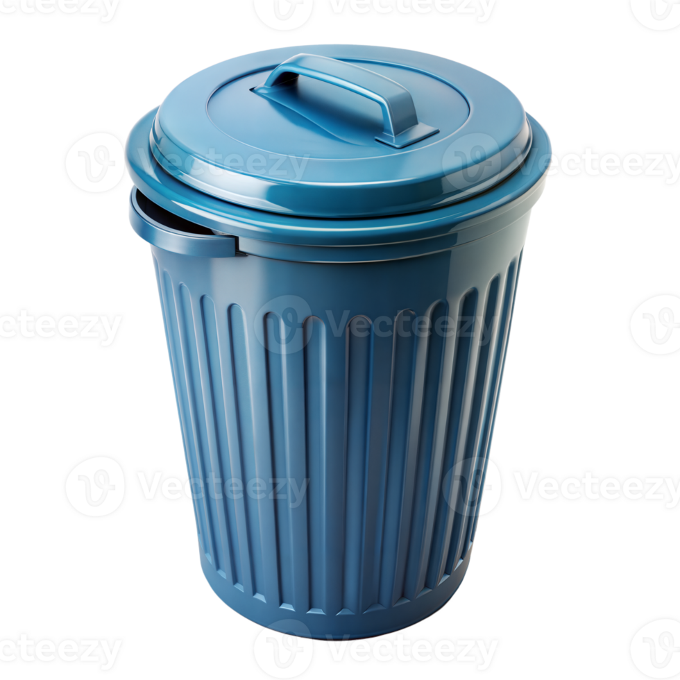 Blue Plastic Trash Bin With Closed Lid and Transparent Background png