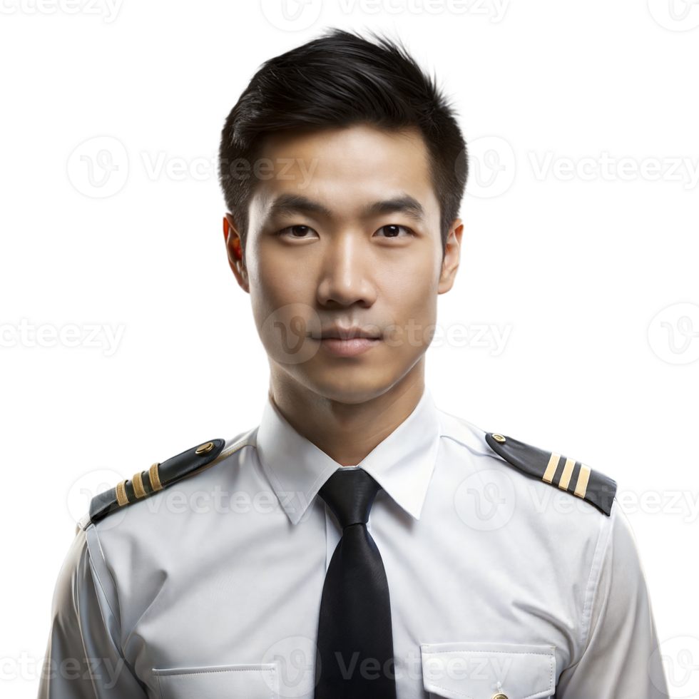 retrato do uma jovem masculino piloto dentro uniforme com dragonas em transparente fundo png