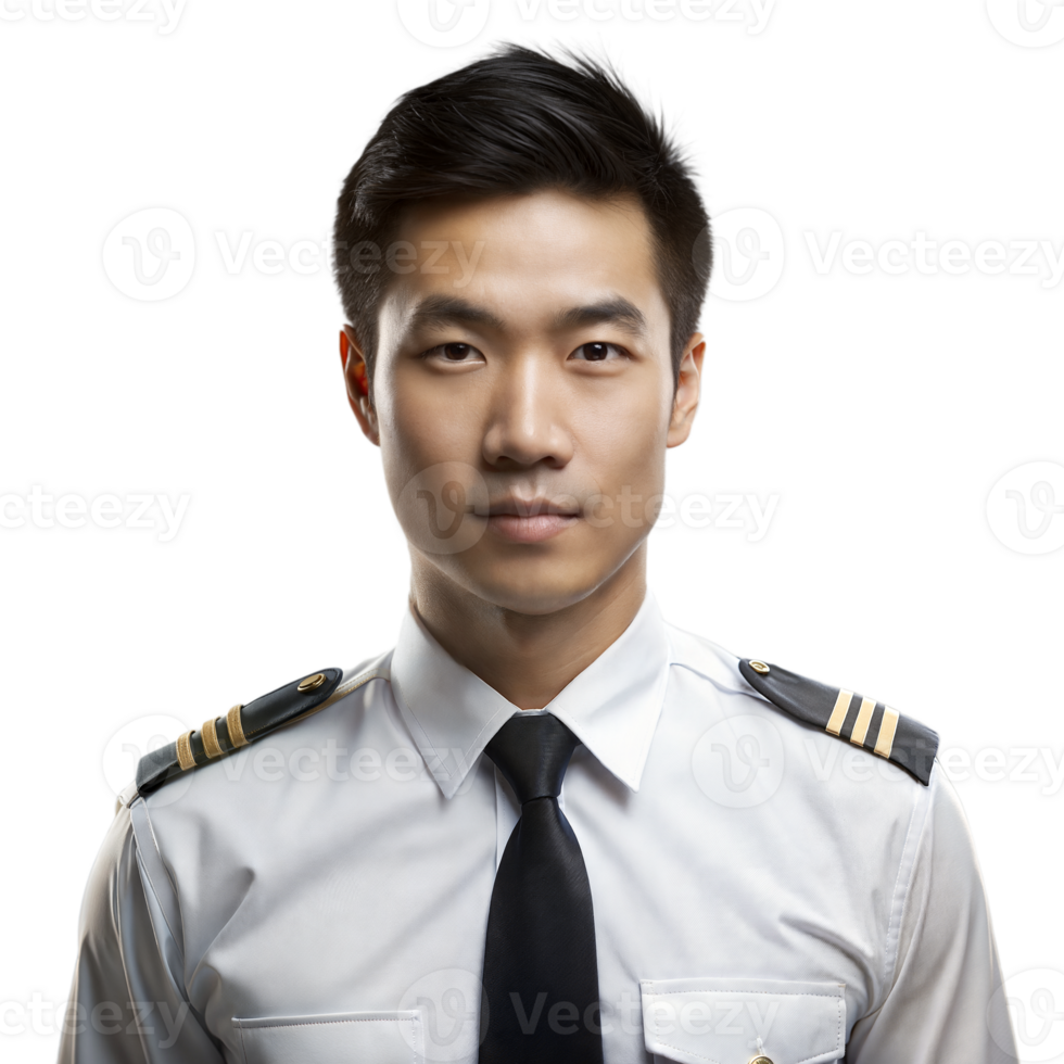 Portrait of a Young Male Pilot in Uniform With Epaulettes on Transparent Background png