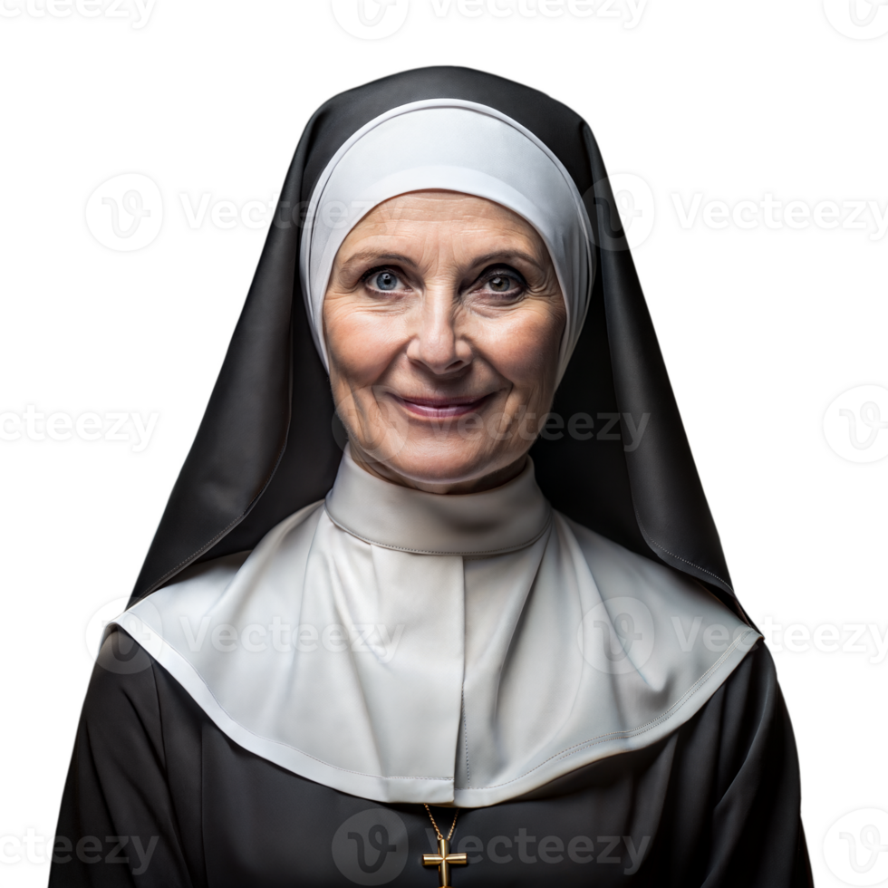 Smiling Nun in Traditional Religious Habit Posing for a Portrait png