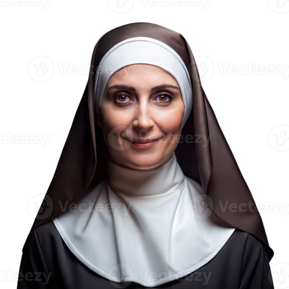 Portrait of a Smiling Nun in Traditional Habit Against a Transparent Background png