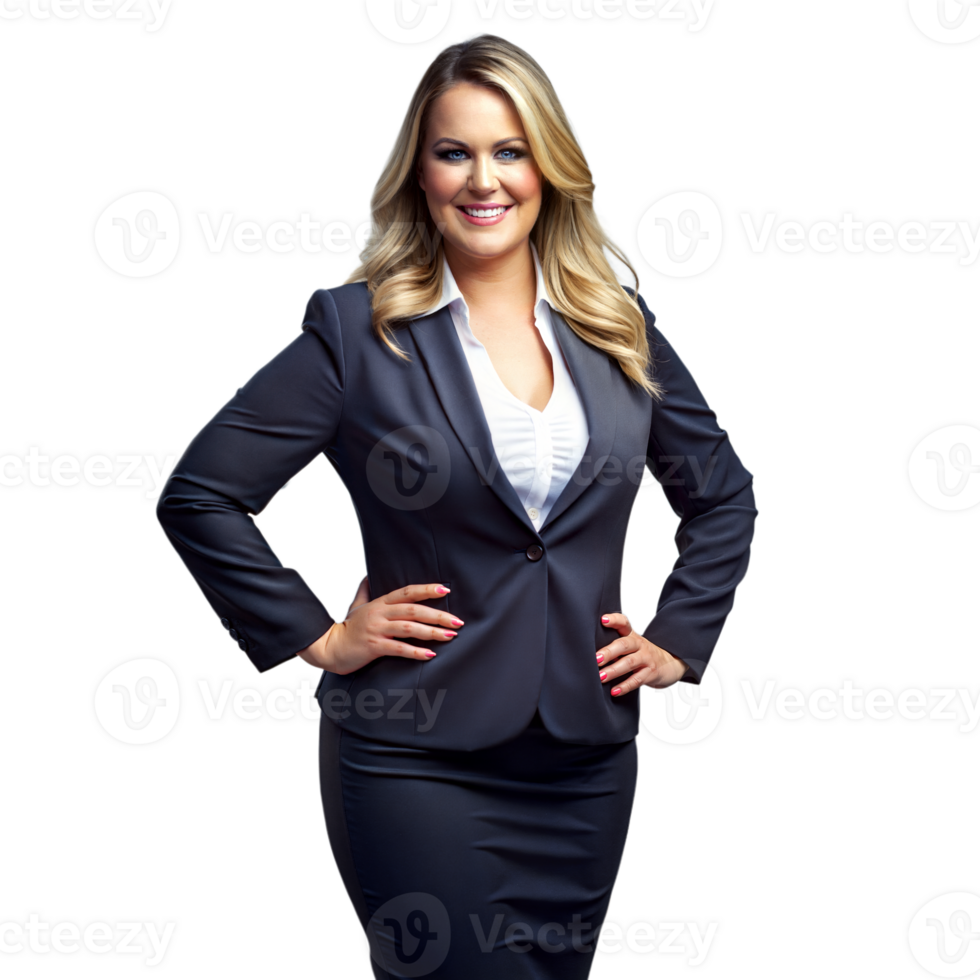 Confident Businesswoman in Suit With Hands on Hips png