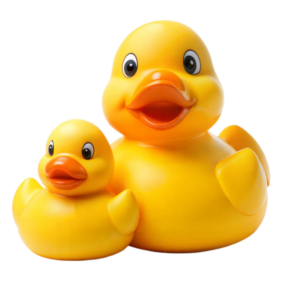 Two Rubber Ducks, One Large and One Small, on a Transparent Background png