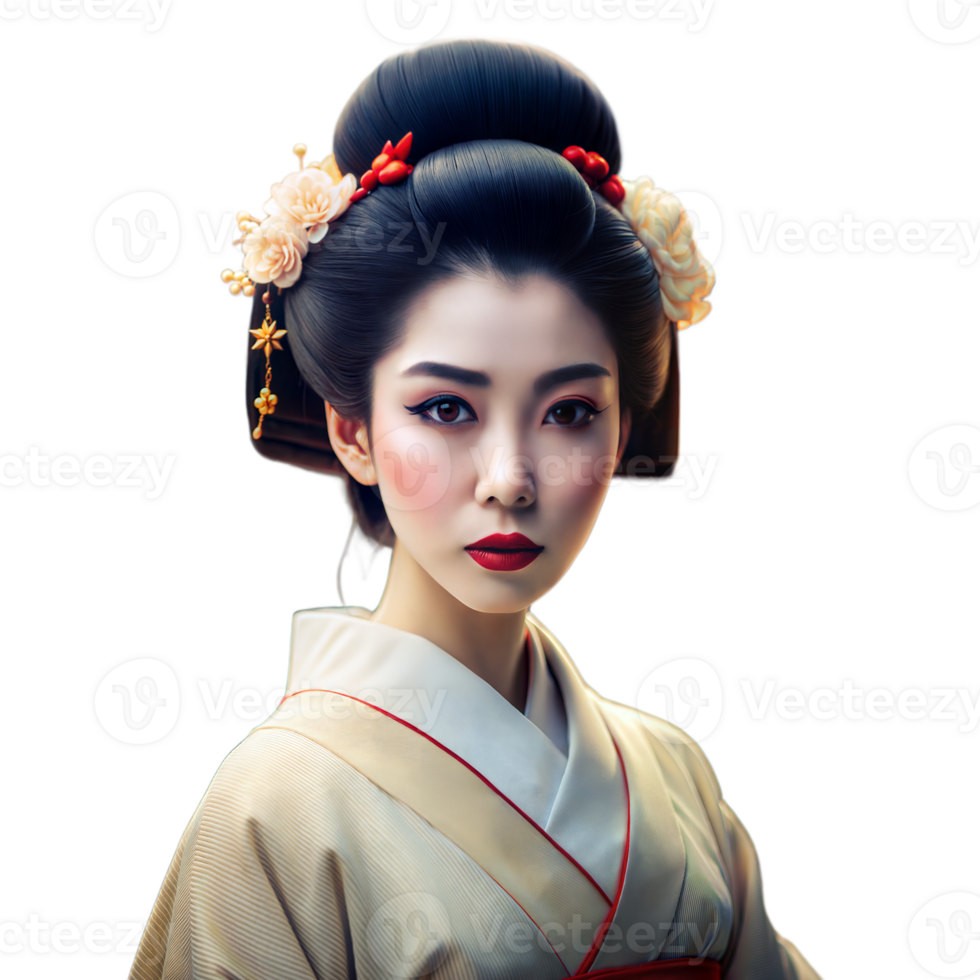 Traditional Japanese Geisha Portrait Showing Elegance and Culture on Transparent Background png